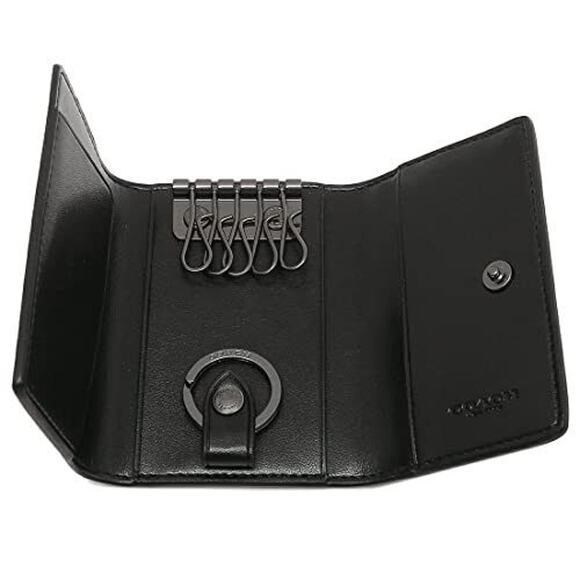 New Without Tags Coach Five Ring Key Case In Signature Canvas Charcoal/Black - Picture 2 of 4